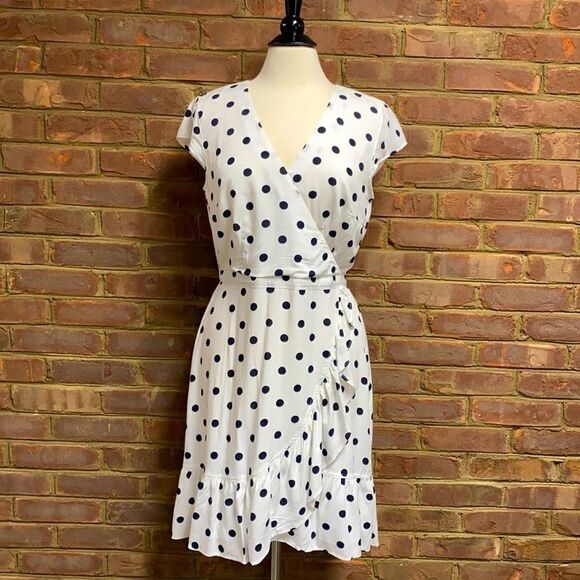J. Crew White & Black Polka Dot Ruffle Front Dress Size 8 Tall - Picture 4 of 9